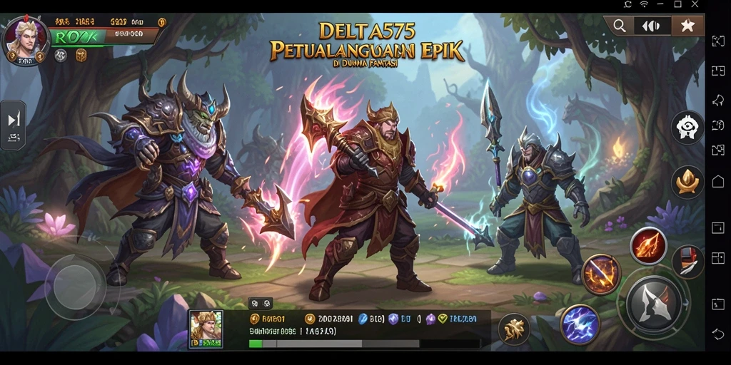Tampilan antarmuka <strong>DELTA575</strong> yang menarik dan intuitif, memudahkan pemain menjelajahi petualangan.