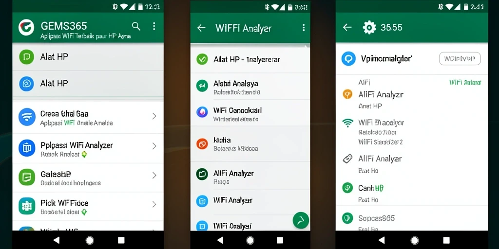 Antarmuka GEMS365 menampilkan analisis jaringan WiFi yang jelas dan informatif.