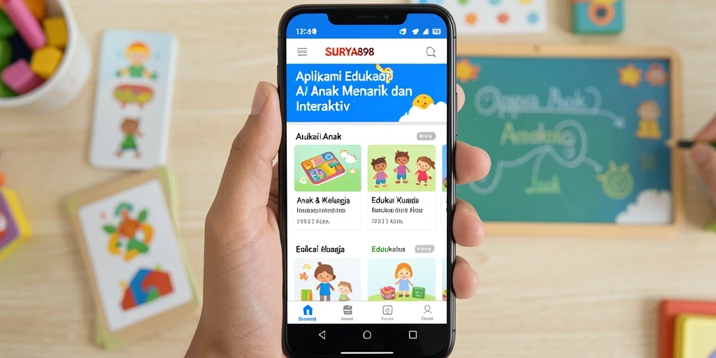 Antarmuka SURYA898 menampilkan fitur edukasi yang interaktif untuk anak-anak.